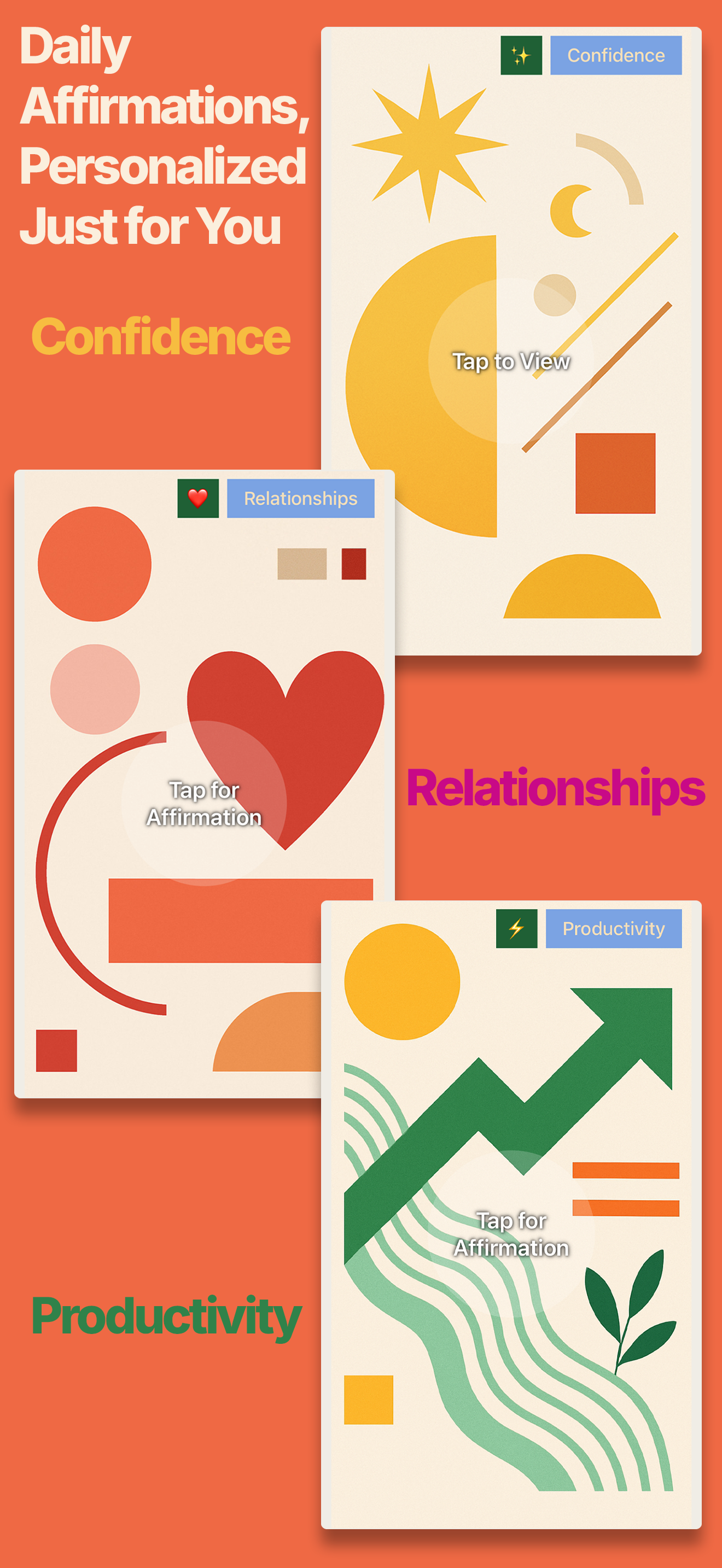 Daily affirmations personalized for you — Confidence, Relationships, Productivity