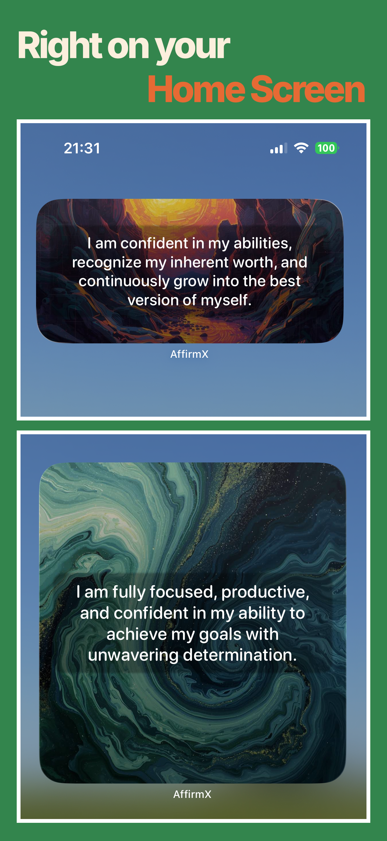 Home Screen widgets for daily affirmations at a glance